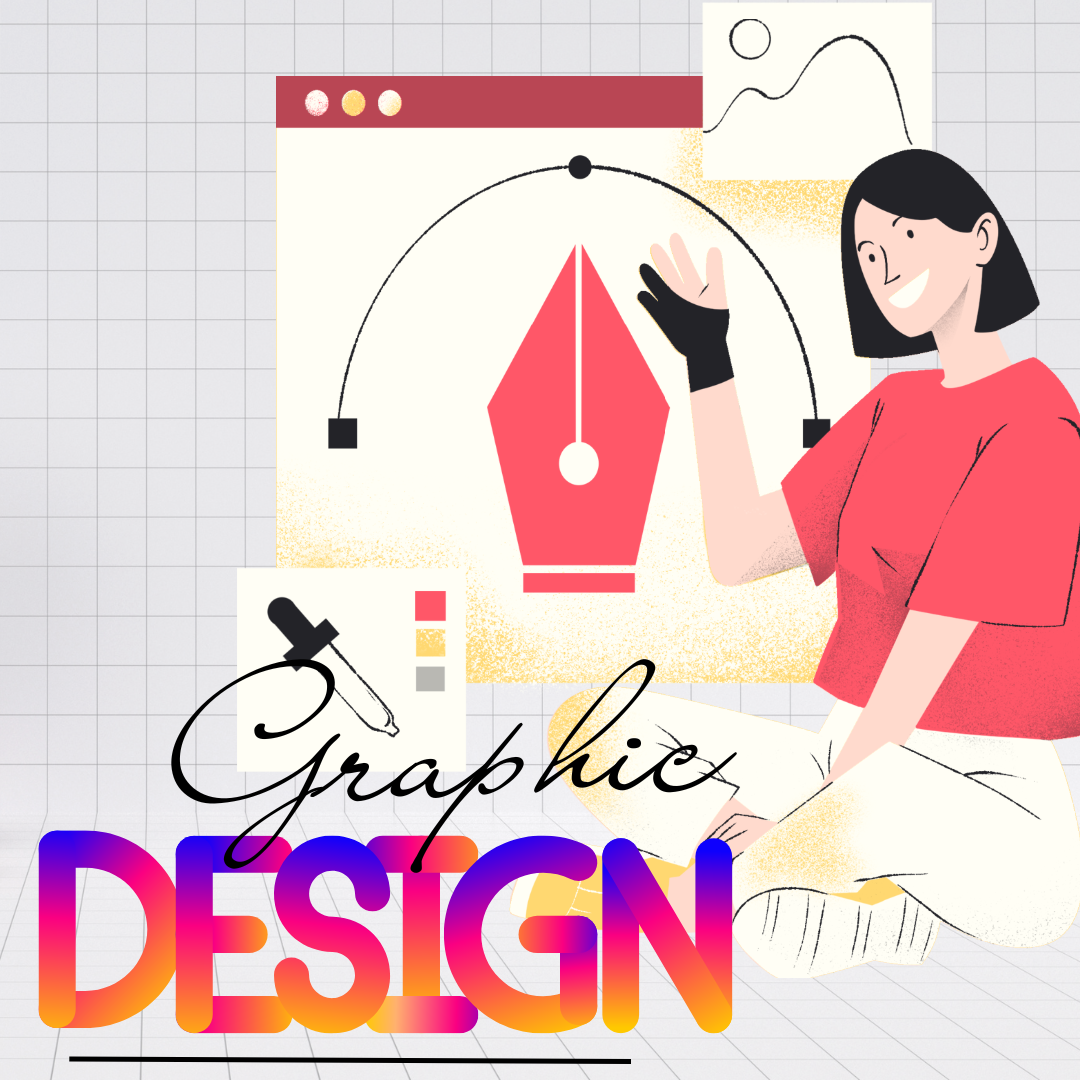 A girl sat on the floor with some paper and colors for drawing, which indicates graphic design.