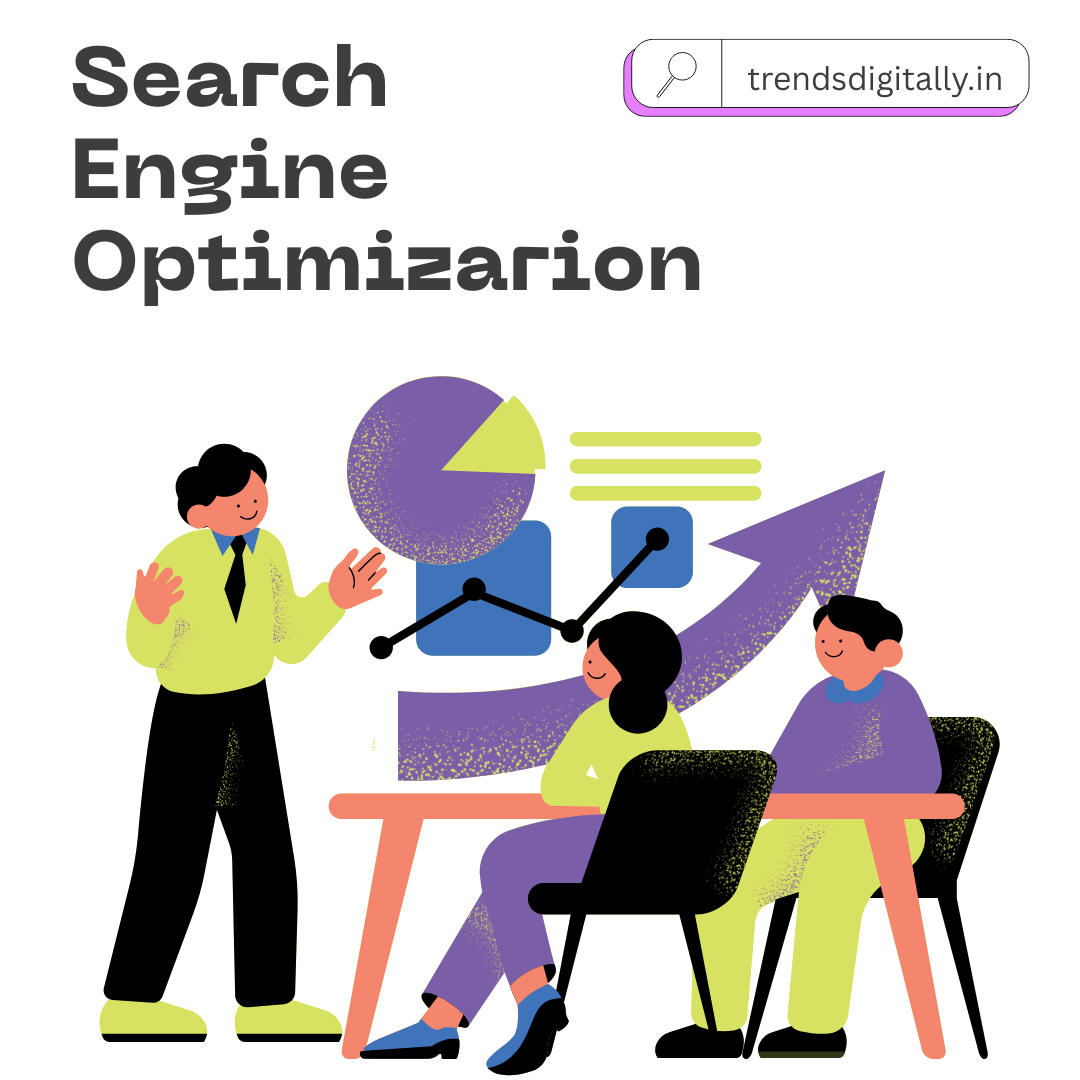 Senior employee teachs junior staff about search engine optimization.